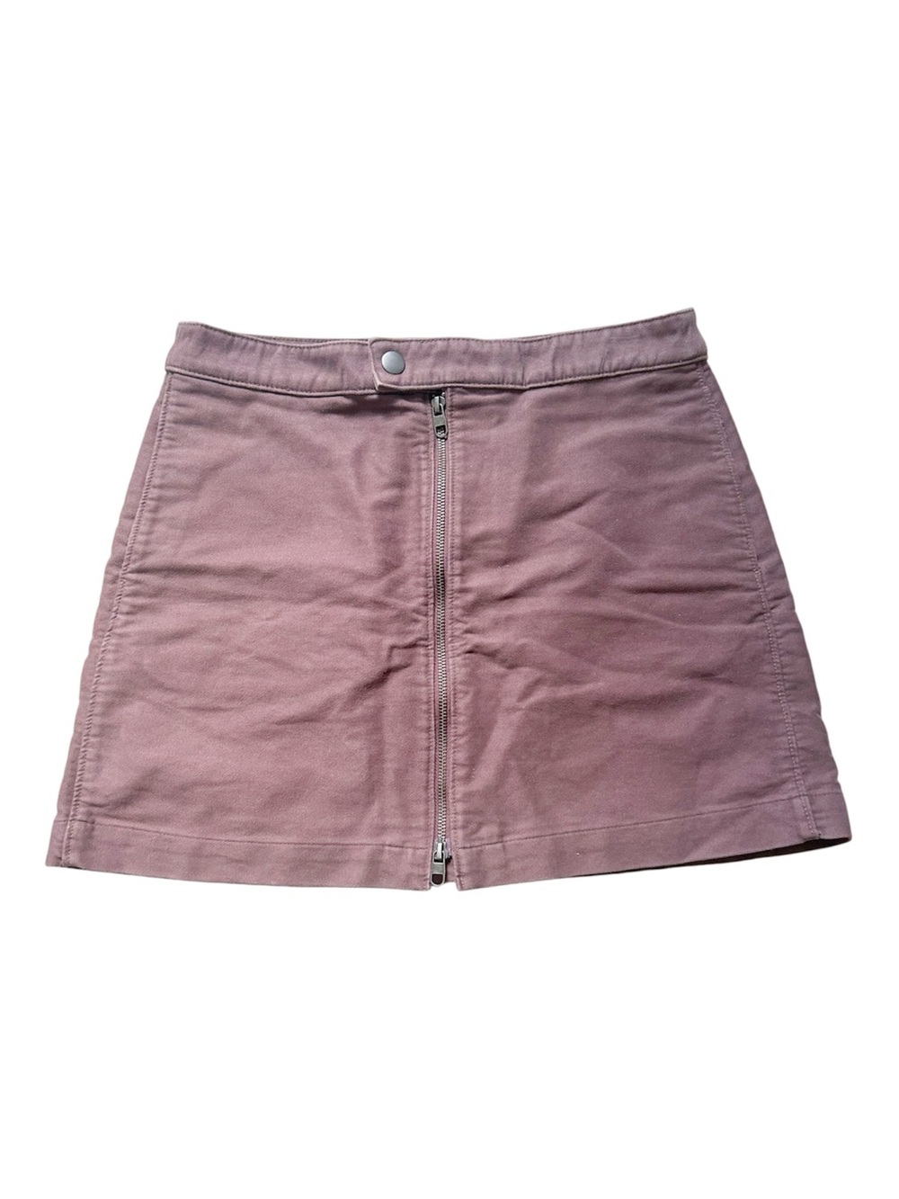 Uniqlo Mauve Front-Zip A-Line Mini Skirt Cotton Size 10 pockets Summer